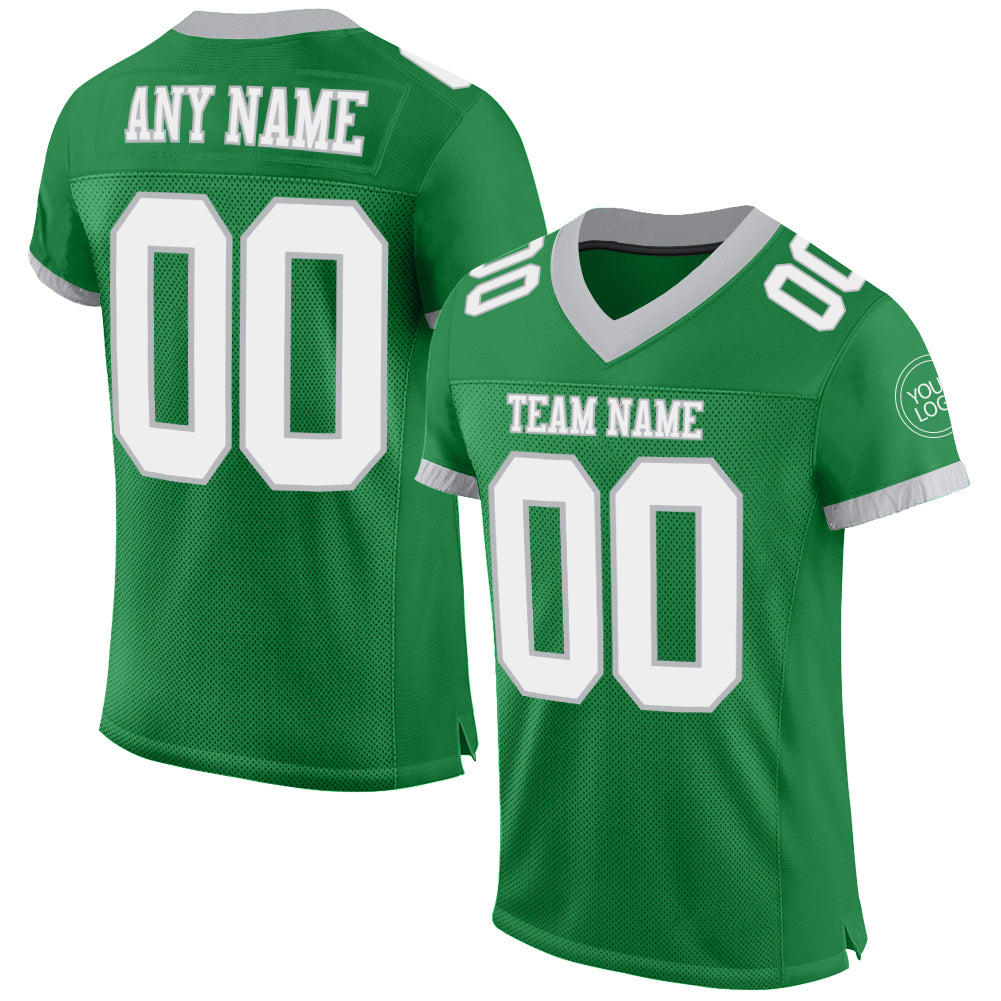 Custom Grass Green White-Gray Mesh Authentic Football Jersey Limited