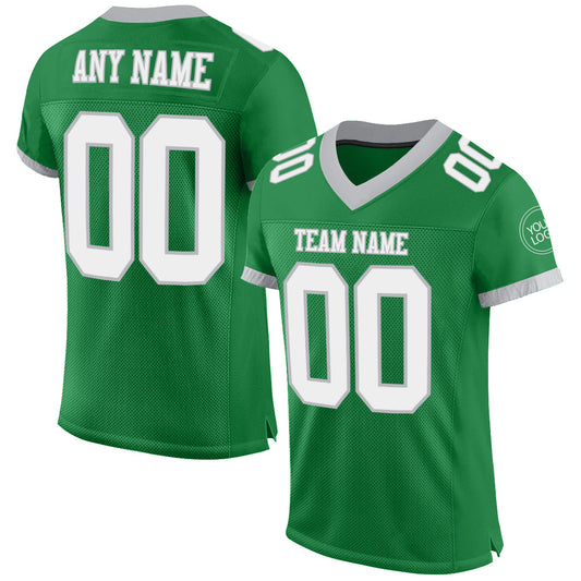 Custom Grass Green White-Gray Mesh Authentic Football Jersey Limited