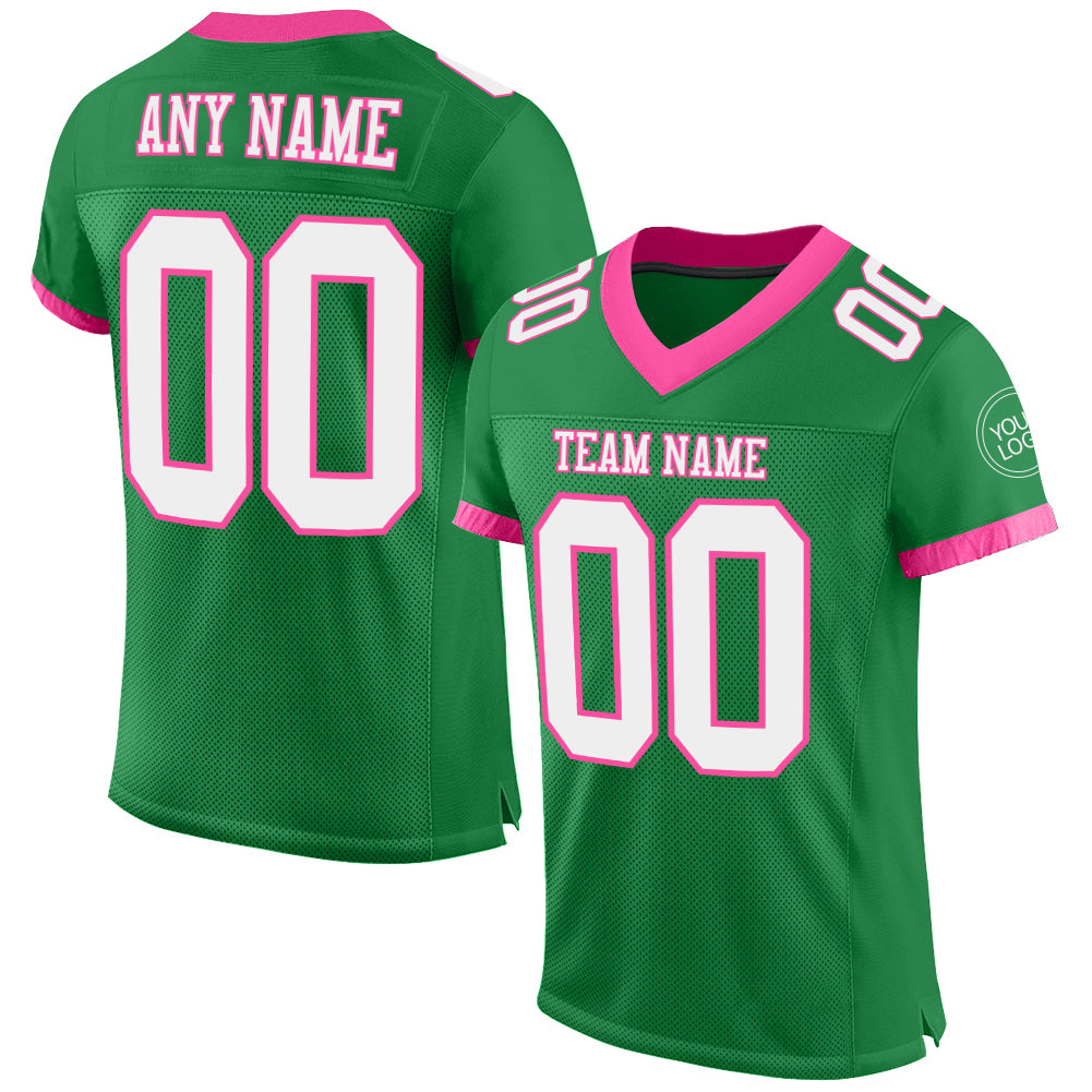 Custom Grass Green White-Pink Mesh Authentic Football Jersey Limited