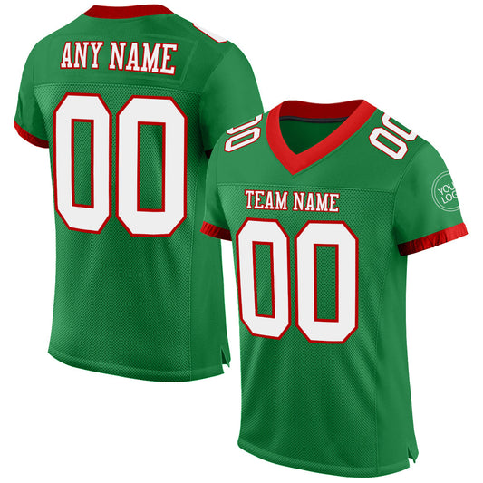 Custom Grass Green White-Red Mesh Authentic Football Jersey Limited