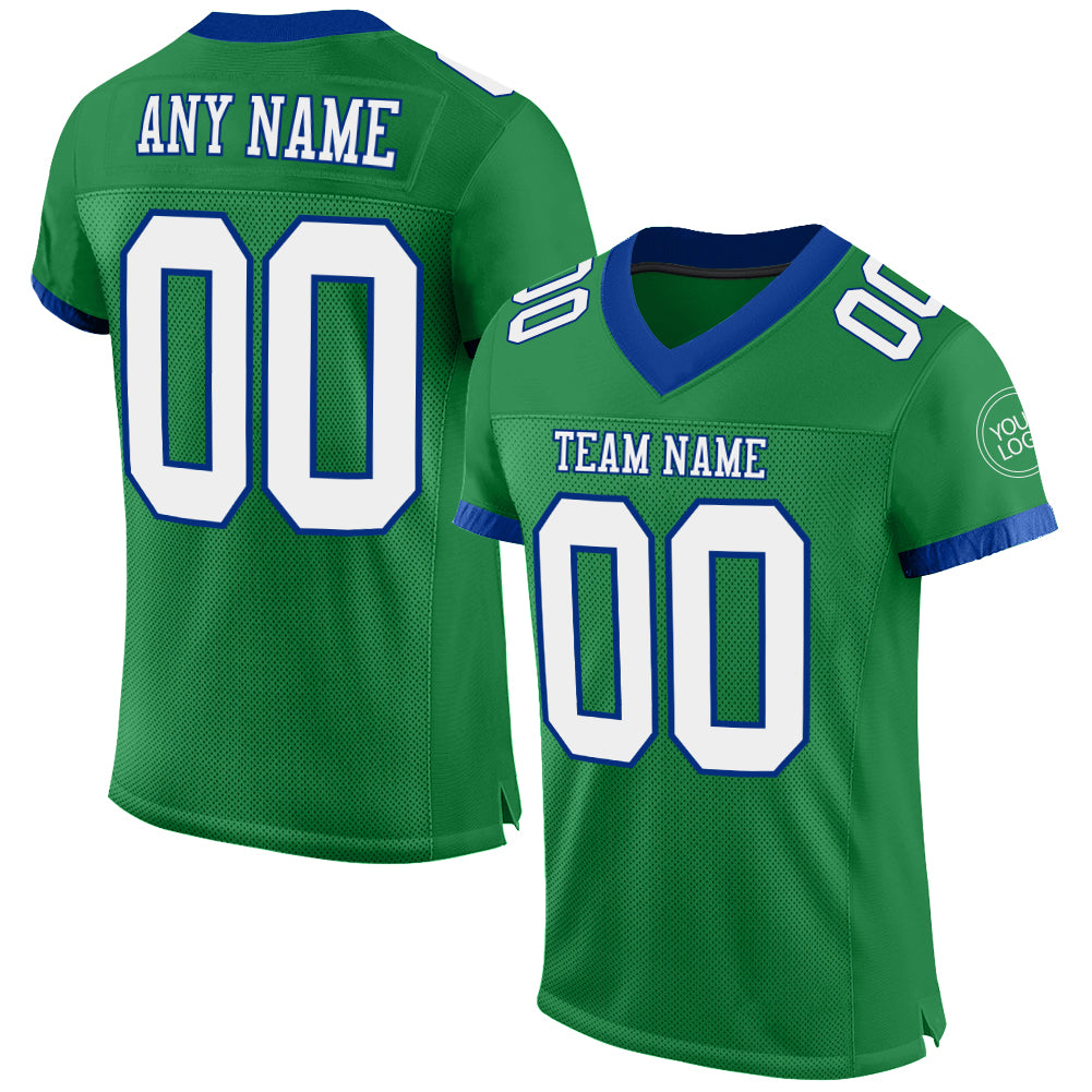 Custom Grass Green White-Royal Mesh Authentic Football Jersey Limited
