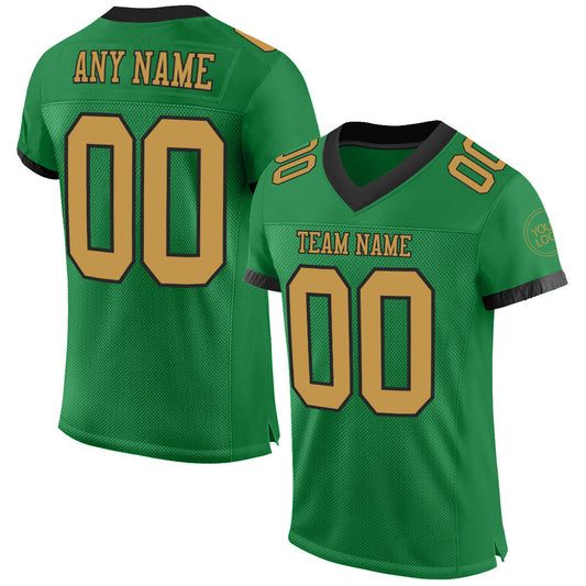 Custom Grass Green Old Gold-Black Mesh Authentic Football Jersey Limited