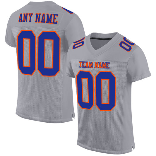Custom Gray Royal-Orange Mesh Authentic Football Jersey Limited