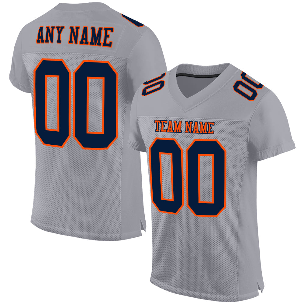 Custom Gray Navy-Orange Mesh Authentic Football Jersey Limited