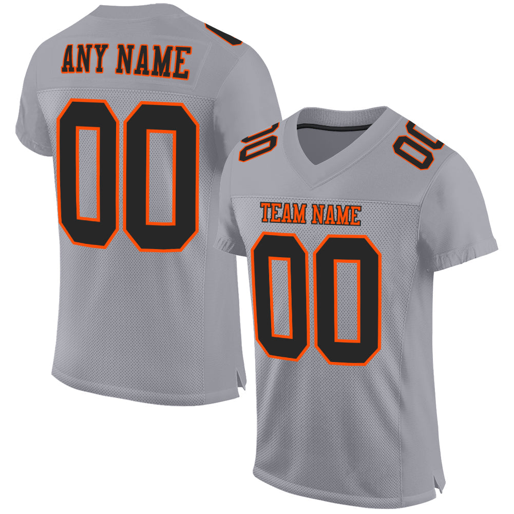 Custom Gray Black-Orange Mesh Authentic Football Jersey Limited
