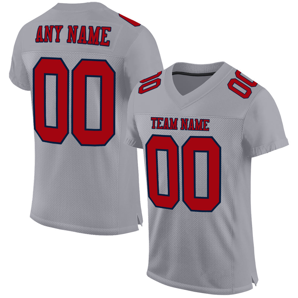 Custom Gray Red-Navy Mesh Authentic Football Jersey Limited