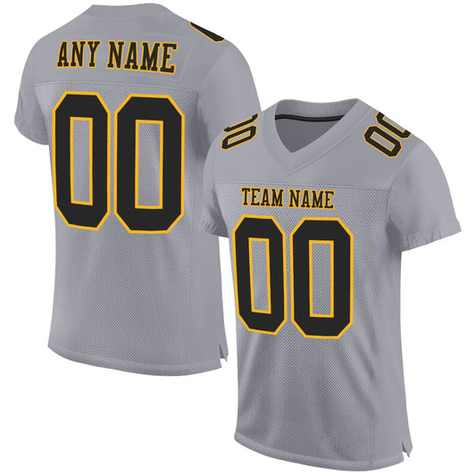 Custom Gray Black-Gold Mesh Authentic Football Jersey Limited