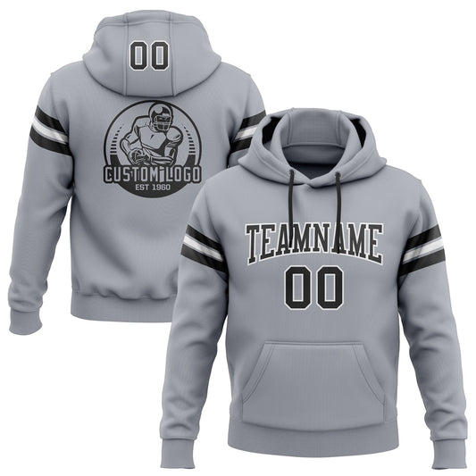 Custom Stitched Gray Black-White Football Pullover Sweatshirt Hoodie Limited