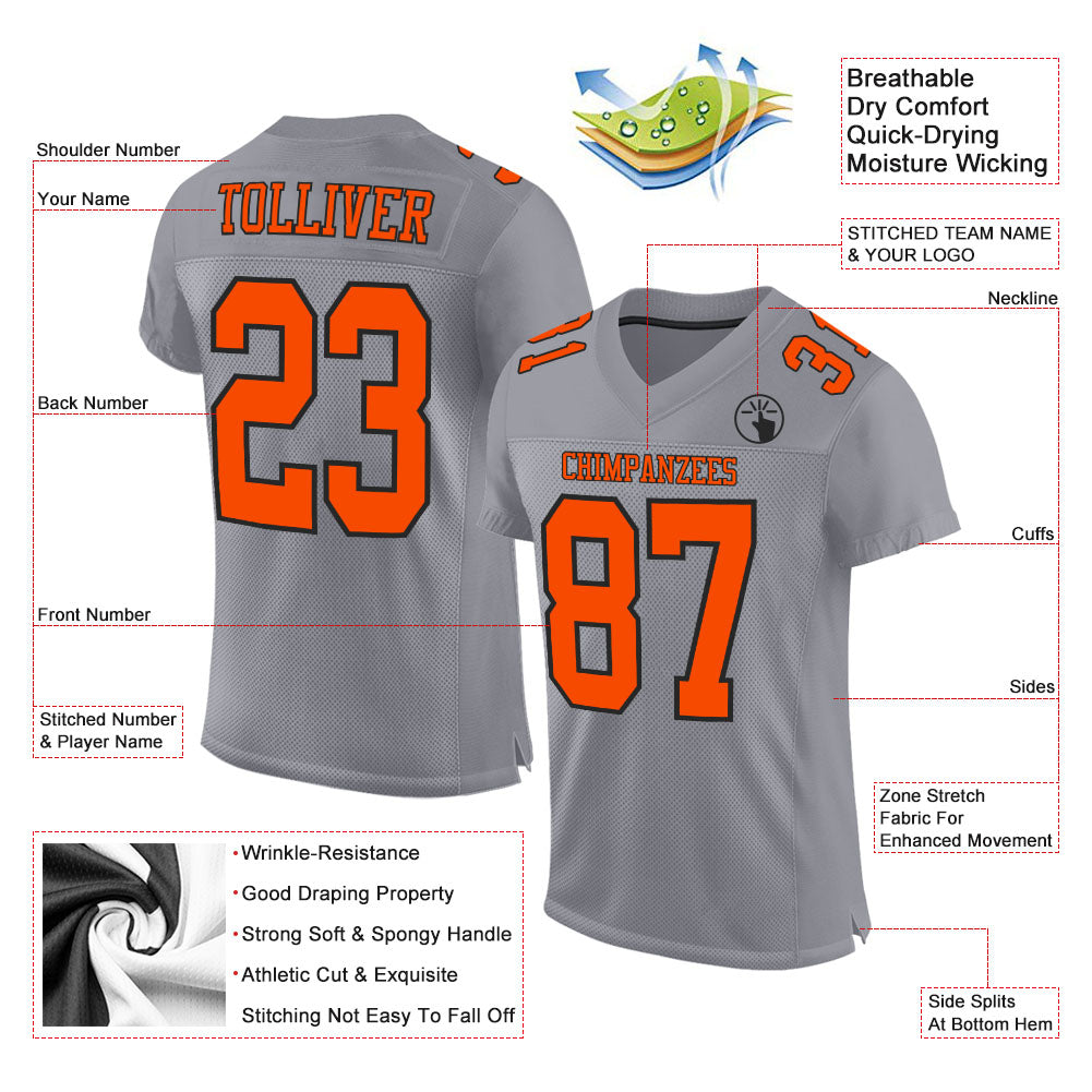 Custom Gray Orange-Black Mesh Authentic Football Jersey Limited
