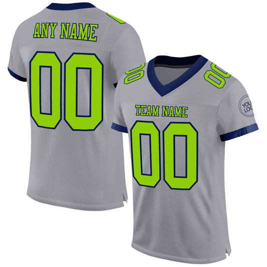 Custom Gray Neon Green-Navy Mesh Authentic Football Jersey Limited