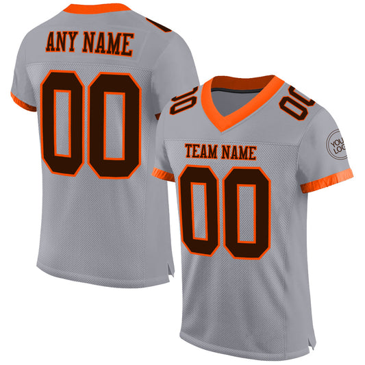 Custom Gray Brown-Orange Mesh Authentic Football Jersey Limited