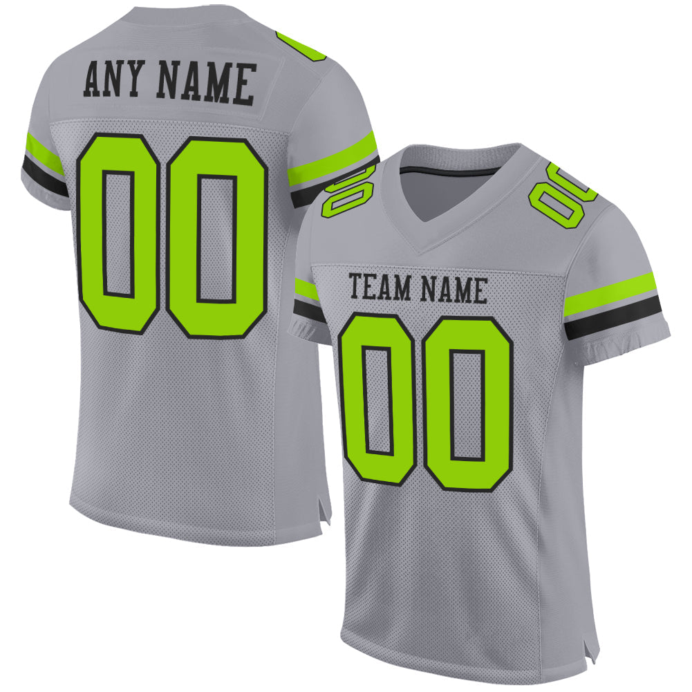 Custom Gray Neon Green-Black Mesh Authentic Football Jersey Limited