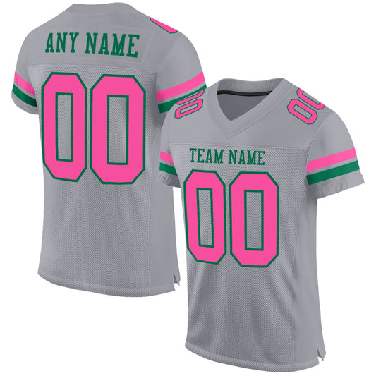 Custom Gray Pink-Kelly Green Mesh Authentic Football Jersey Limited