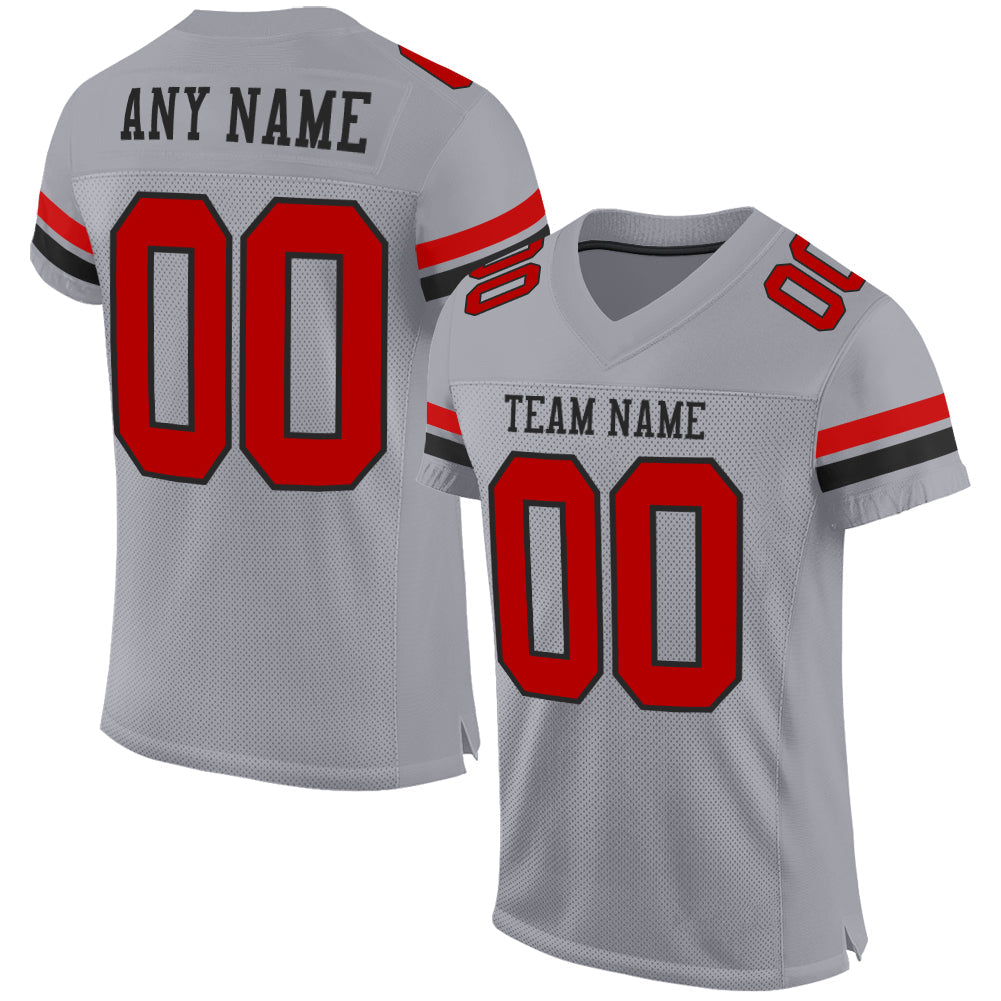 Custom Gray Red-Black Mesh Authentic Football Jersey Limited