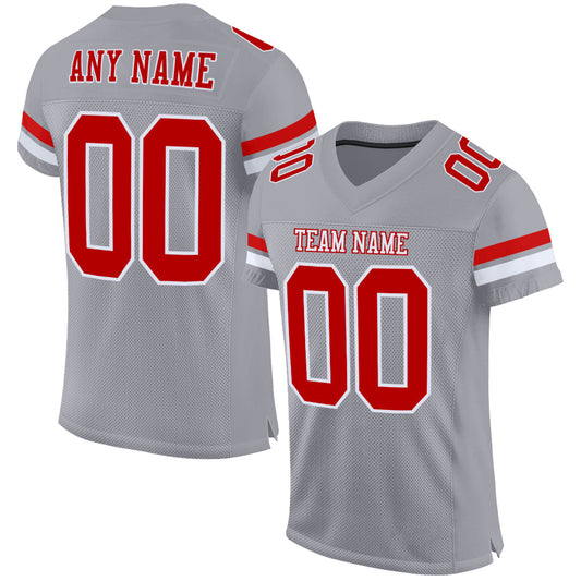 Custom Gray Red-White Mesh Authentic Football Jersey Limited