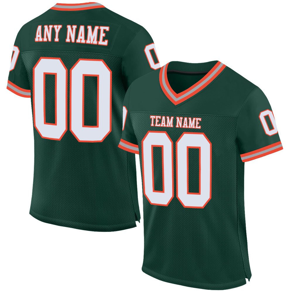 Custom Green White-Orange Mesh Authentic Throwback Football Jersey Limited