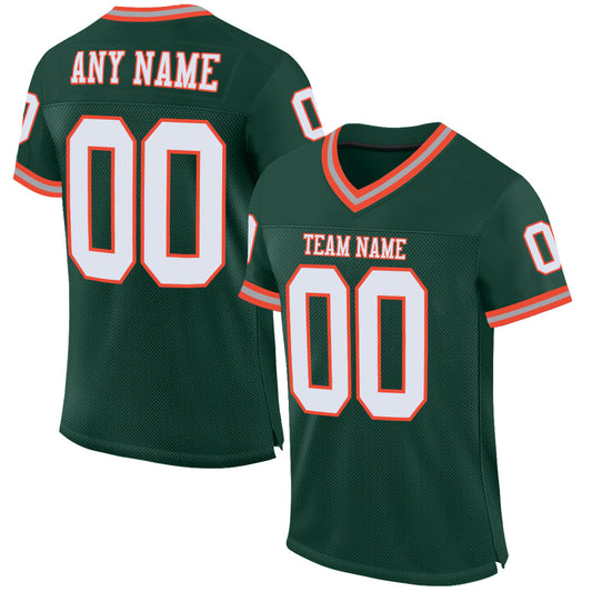 Custom Green White-Orange Mesh Authentic Throwback Football Jersey Limited