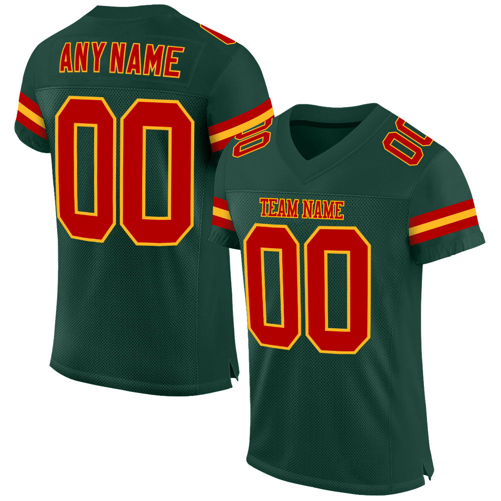 Custom Green Red-Gold Mesh Authentic Football Jersey Limited