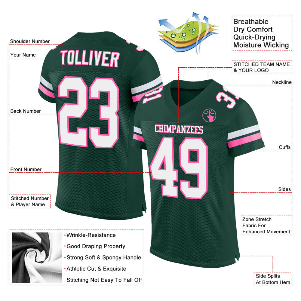 Custom Green White-Pink Mesh Authentic Football Jersey Limited