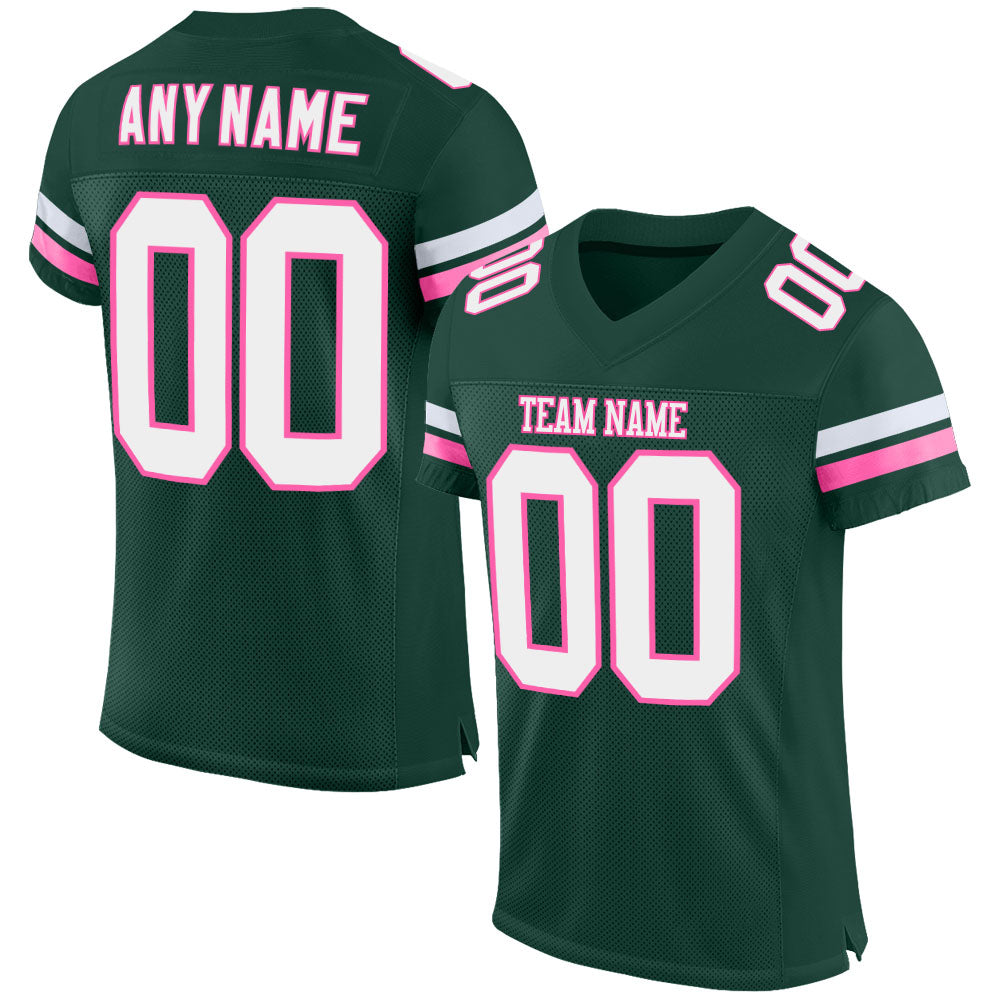 Custom Green White-Pink Mesh Authentic Football Jersey Limited