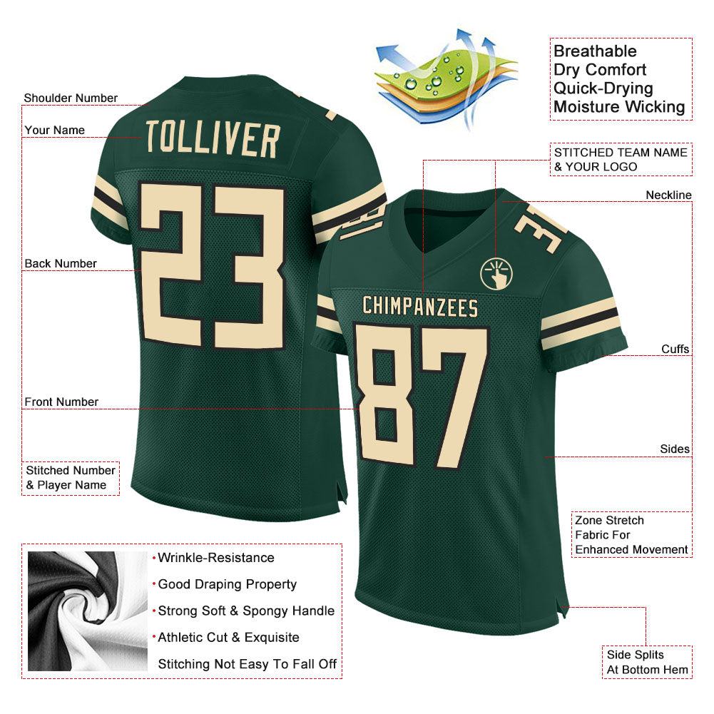 Custom Green Cream-Black Mesh Authentic Football Jersey Limited