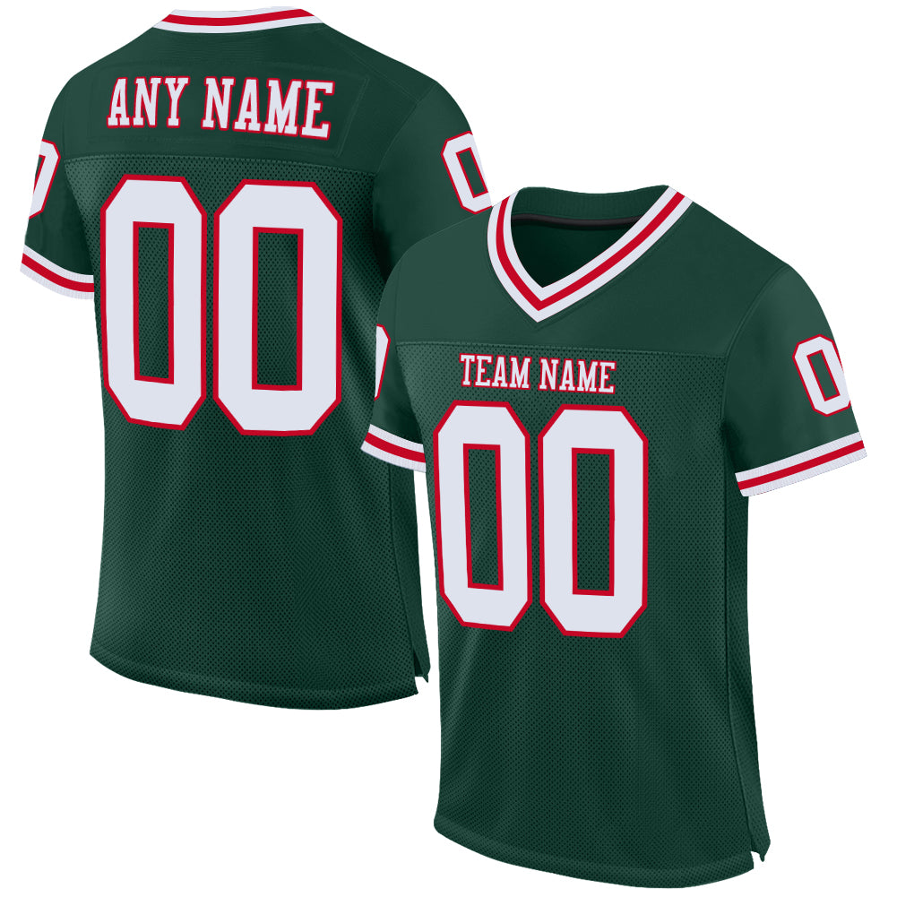 Custom Green White-Red Mesh Authentic Throwback Football Jersey Limited