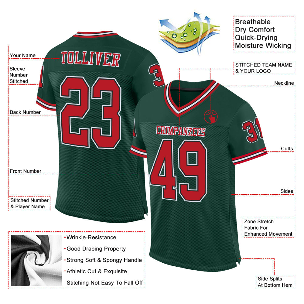 Custom Green Red-Black Mesh Authentic Throwback Football Jersey Limited