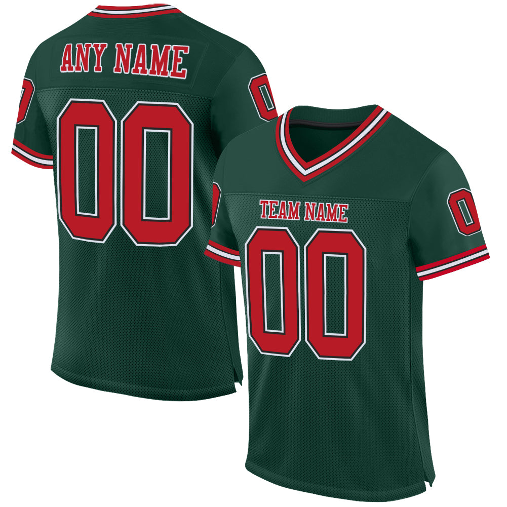 Custom Green Red-Black Mesh Authentic Throwback Football Jersey Limited