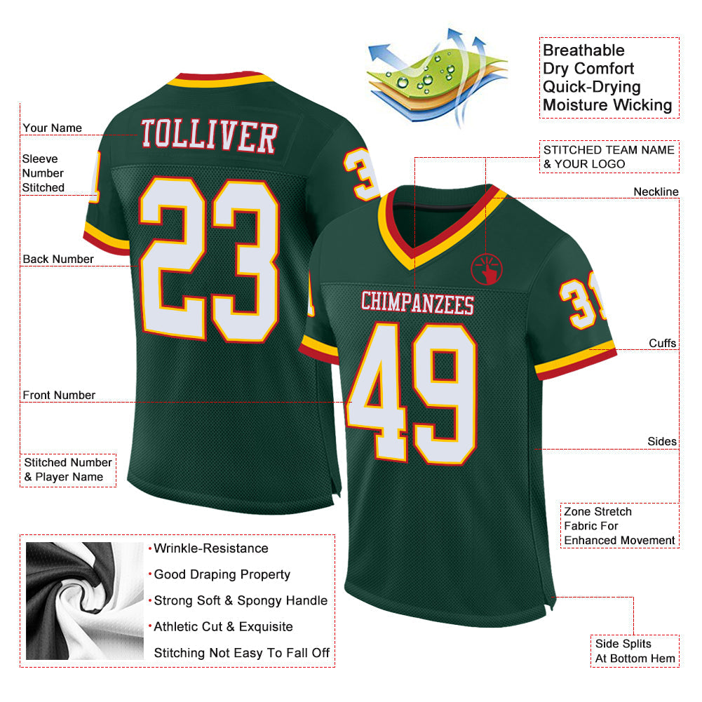 Custom Green White-Red Mesh Authentic Throwback Football Jersey Limited