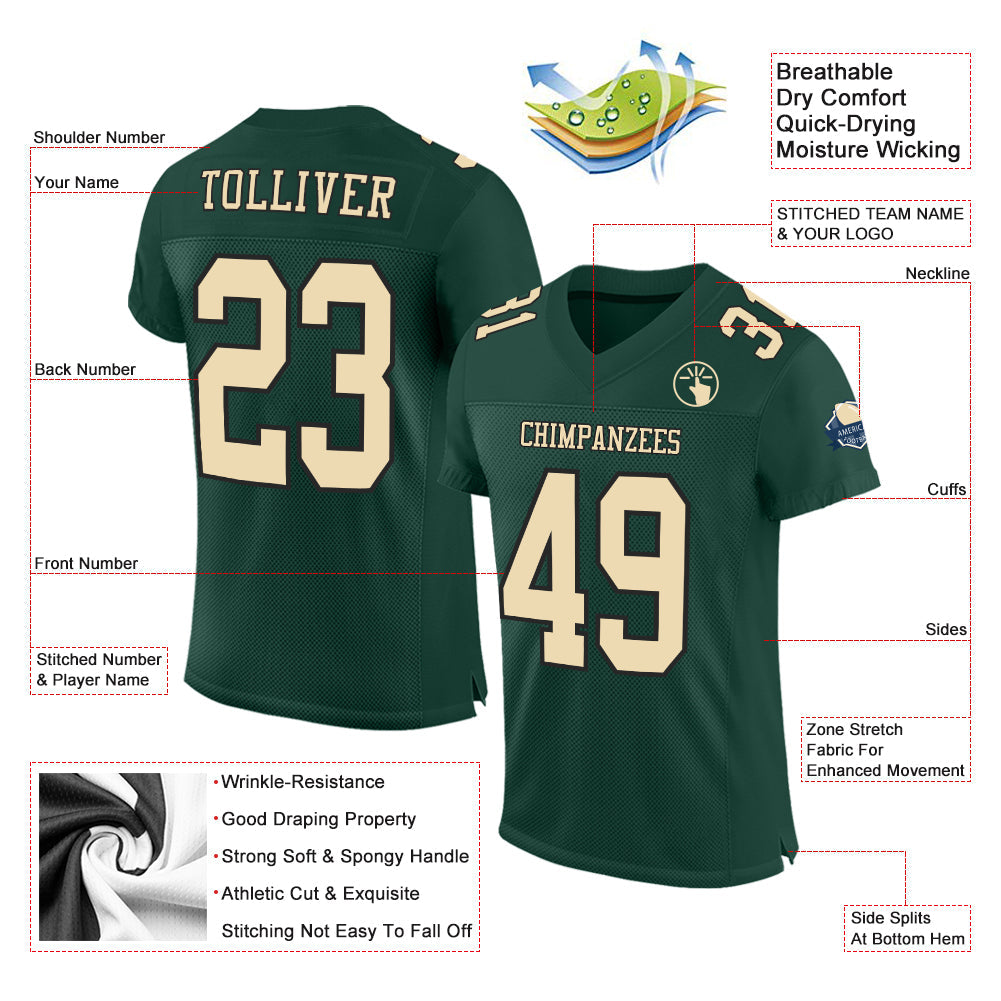 Custom Green Cream-Black Mesh Authentic Football Jersey Limited