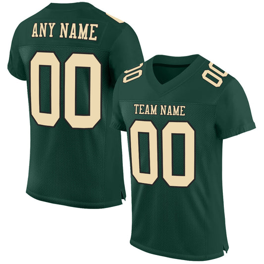 Custom Green Cream-Black Mesh Authentic Football Jersey Limited