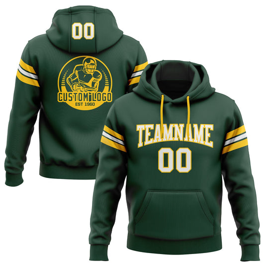 Custom Stitched Green White-Gold Football Pullover Sweatshirt Hoodie Limited