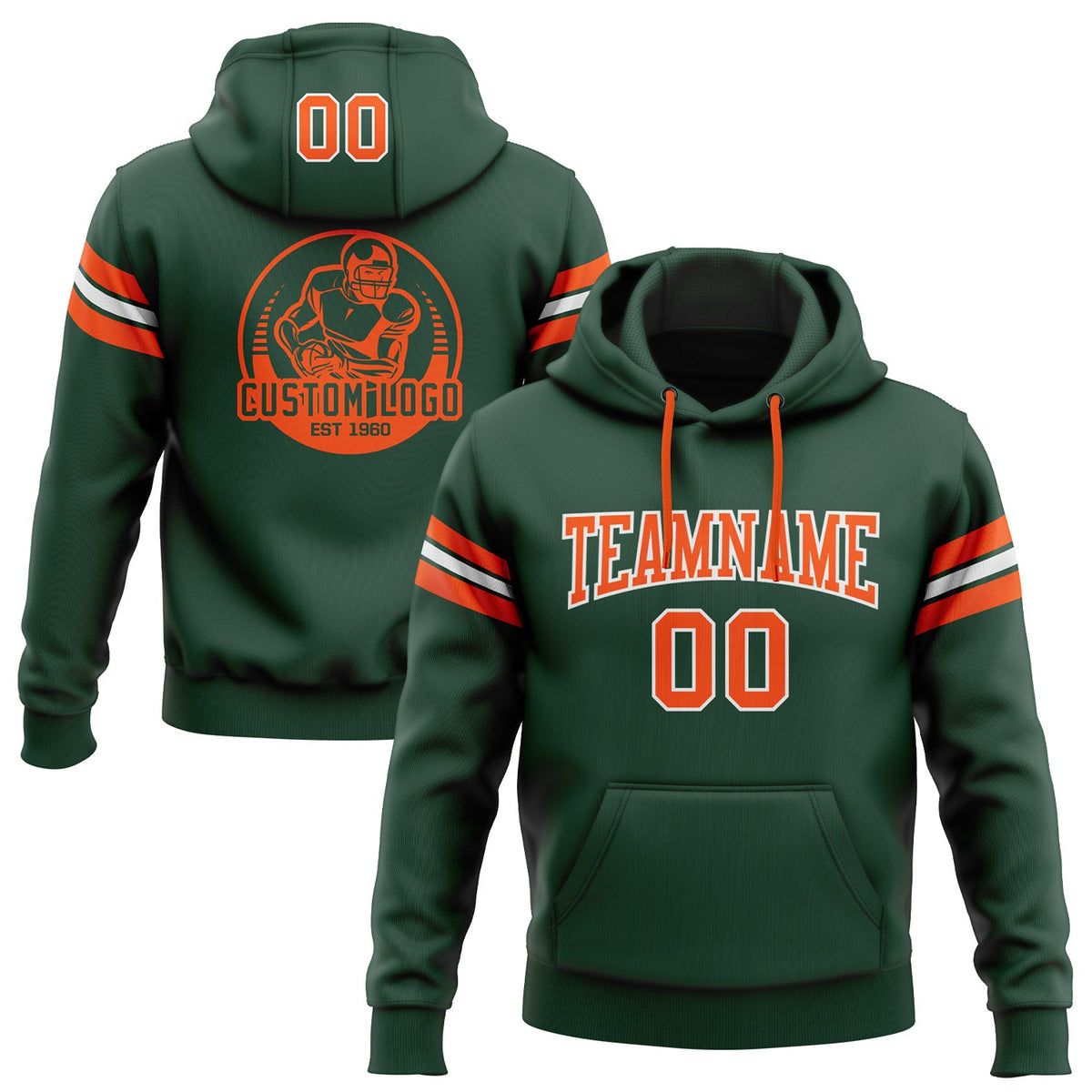 Custom Stitched Green Orange-White Football Pullover Sweatshirt Hoodie Limited