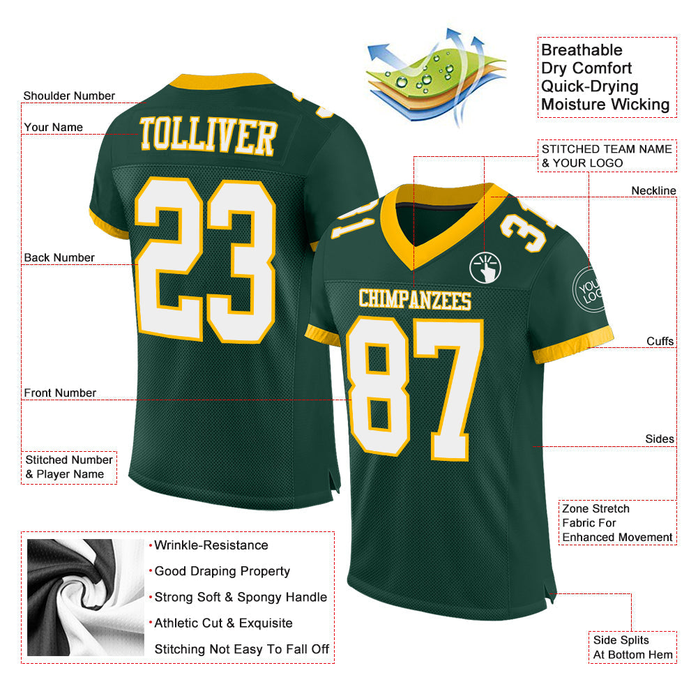Custom Green White-Gold Mesh Authentic Football Jersey Limited