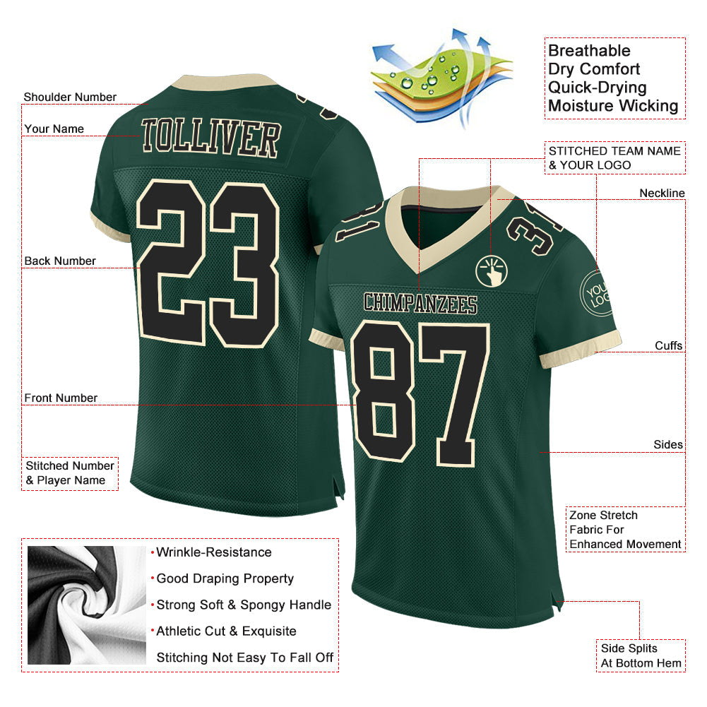 Custom Green Black-Cream Mesh Authentic Football Jersey Limited
