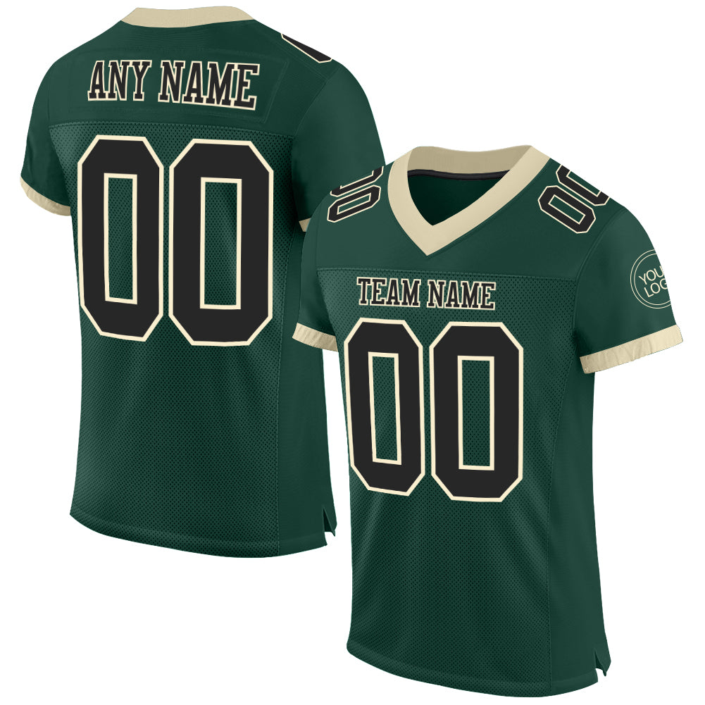 Custom Green Black-Cream Mesh Authentic Football Jersey Limited