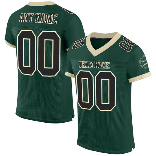Custom Green Black-Cream Mesh Authentic Football Jersey Limited