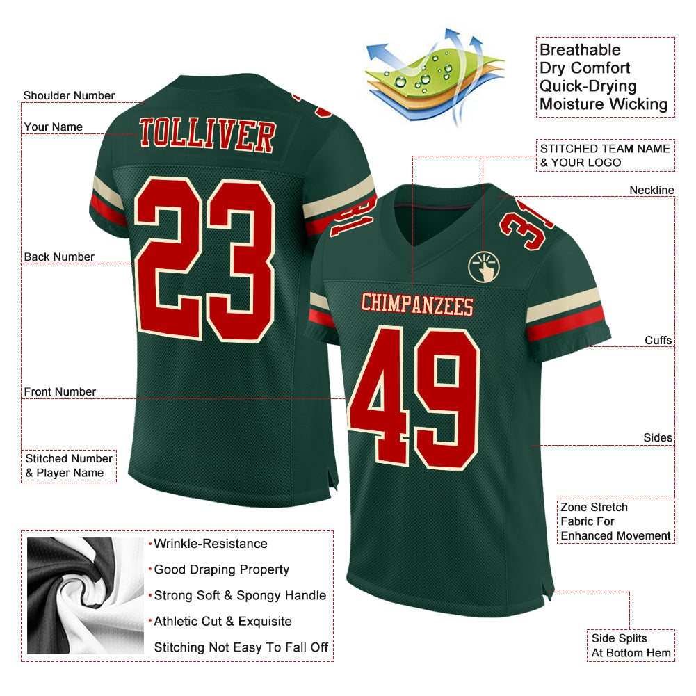 Custom Green Red-Cream Mesh Authentic Football Jersey Limited