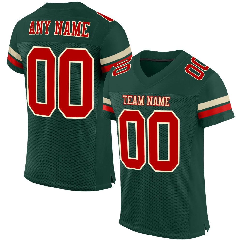 Custom Green Red-Cream Mesh Authentic Football Jersey Limited