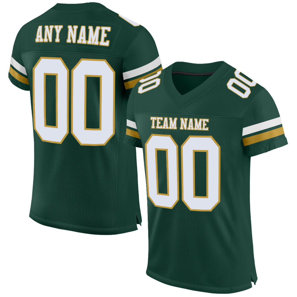Custom Green White-Old Gold Mesh Authentic Football Jersey Limited
