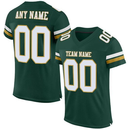 Custom Green White-Old Gold Mesh Authentic Football Jersey Limited