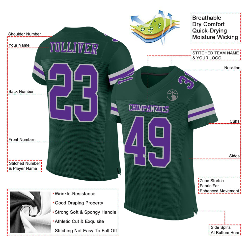 Custom Green Purple-Gray Mesh Authentic Football Jersey Limited