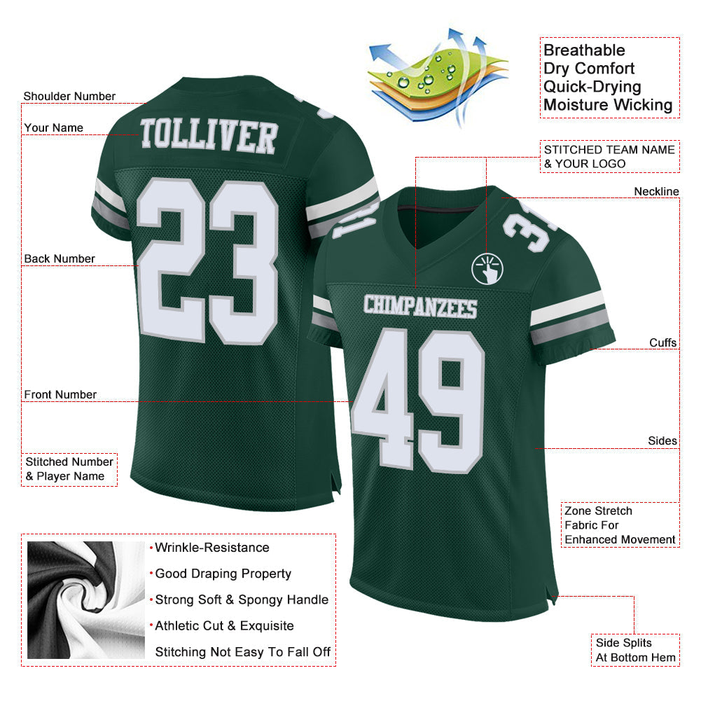 Custom Green White-Gray Mesh Authentic Football Jersey Limited