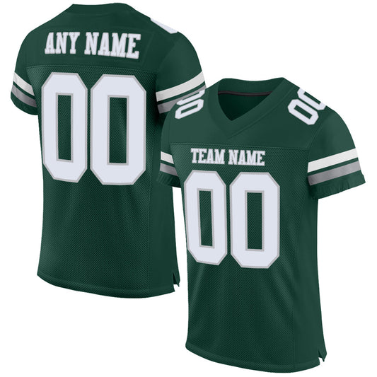 Custom Green White-Gray Mesh Authentic Football Jersey Limited
