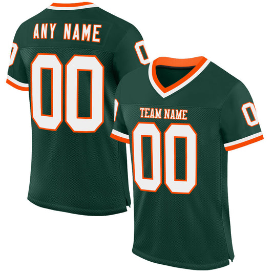 Custom Green White-Orange Mesh Authentic Throwback Football Jersey Limited