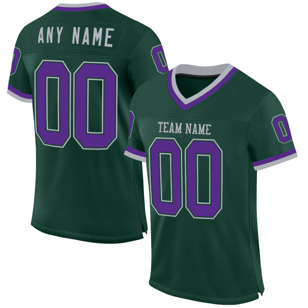Custom Green Purple-Gray Mesh Authentic Throwback Football Jersey Limited