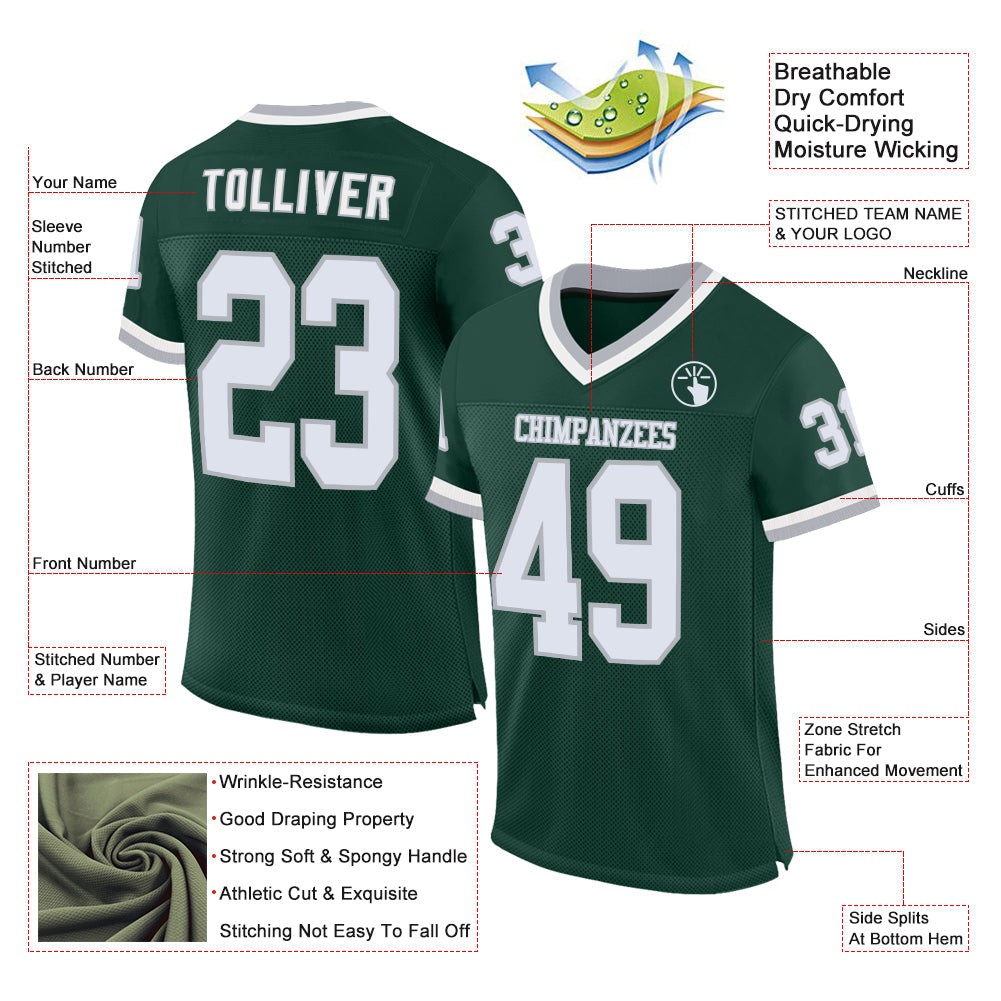 Custom Green White-Gray Mesh Authentic Throwback Football Jersey Limited