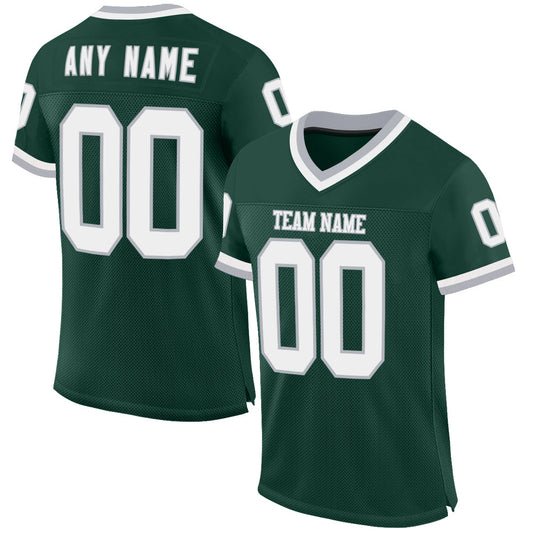 Custom Green White-Gray Mesh Authentic Throwback Football Jersey Limited