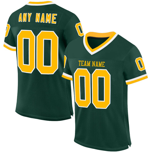 Custom Green Gold-White Mesh Authentic Throwback Football Jersey Limited