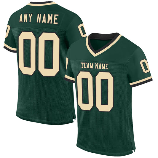 Custom Green Cream-Black Mesh Authentic Throwback Football Jersey Limited